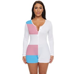 NEW Trans Coloured White Romper Boyleg Jim Jams - Long Sleeve Boyleg Swimsuit