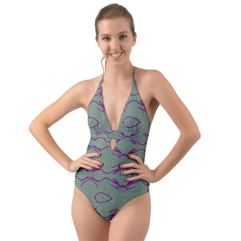 Halter Cut-Out One Piece Swimsuit 
