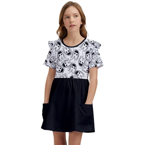 Kids  Frilly Sleeves Pocket Dress 