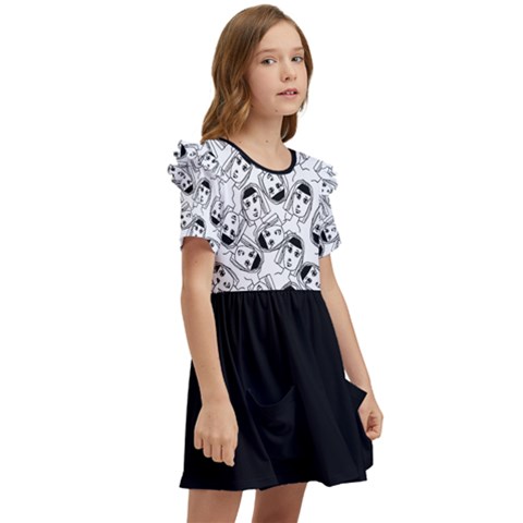 Kids  Frilly Sleeves Pocket Dress 