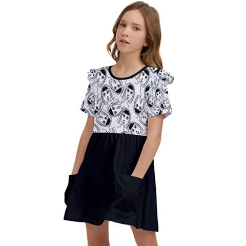 Kids  Frilly Sleeves Pocket Dress 