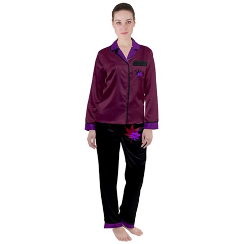 Women s Long Sleeve Satin Pajamas Set	 