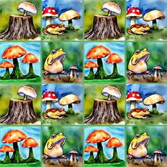 Frog Mushroom Panel Fabric