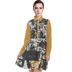 Personalized Newspaper Collage Name - Long Sleeve Chiffon Shirt Dress