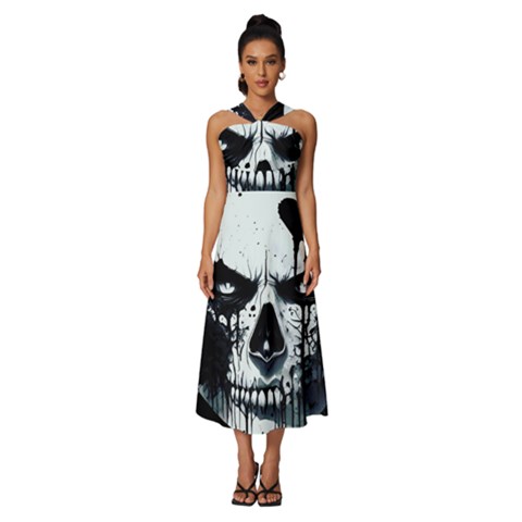 Sleeveless Cross Front Cocktail Midi Chiffon Dress 