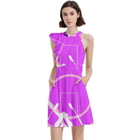 Cocktail Party Halter Sleeveless Dress With Pockets 