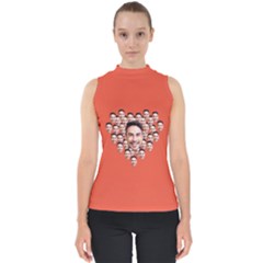 Personalized Heart Shape Many Faces Mock Neck Shell Top