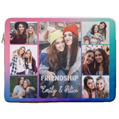 Personalized 7 Photo Friendship Name Any Text Laptop Sleeve Case with Pocket - 17  Vertical Laptop Sleeve Case With Pocket