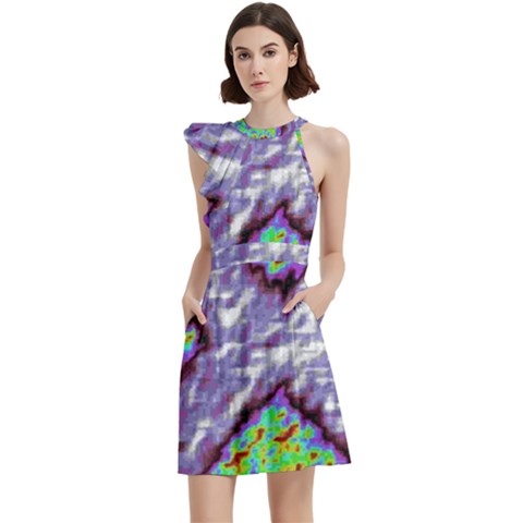Cocktail Party Halter Sleeveless Dress With Pockets 