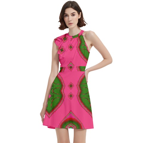 Cocktail Party Halter Sleeveless Dress With Pockets 