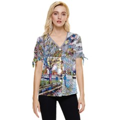 Washington Square Art - Bow Sleeve Button Up Top
