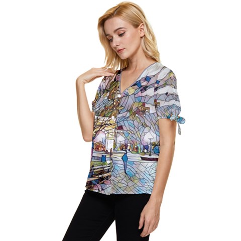 Bow Sleeve Button Up Top 