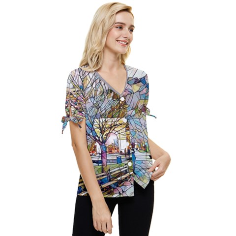 Bow Sleeve Button Up Top 