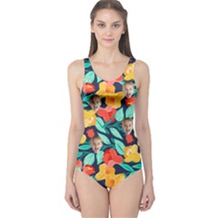 Personalized Summer Flower Photo One Piece Swimsuit