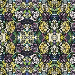 Yellow And Plum Roses Stained Glass