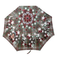 Winter Plaid Red Green Snowflake Umbrella - Folding Umbrella