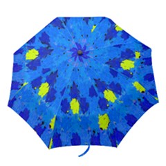 Blue and Yellow Torn Scraps by Celeste Sheffey - Folding Umbrella