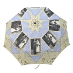 Damask Wedding Blue Marble Folding Umbrella