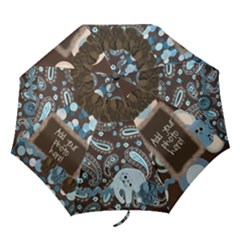 Brown Blue Paisley Polka Dot Photo Warm Fuzzy Umbrella - Folding Umbrella