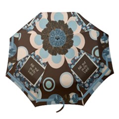 Polka Dot Brown Blue Floral Warm Fuzzy Umbrella - Folding Umbrella