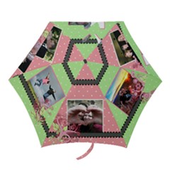 Pink Green Polka Dot Floral Vines Umbrella - Mini Folding Umbrella