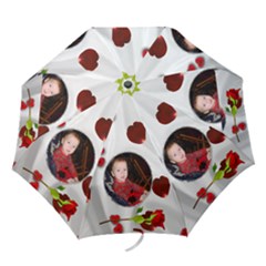 white Satin and Roses Umbrella - Folding Umbrella