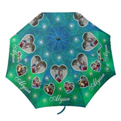 Folding Umbrella - Blue & Green Swirls