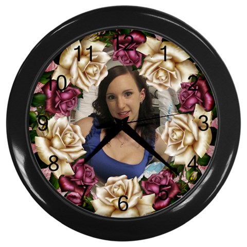 Roses And Lace Wall Clock (black) By Deborah Front