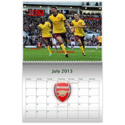 Arsenal Calendar Iii By Gj Jul 2013