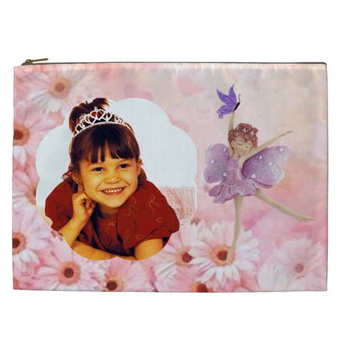 Pink Daisies And Fairy Cosmetic Bag (xxl) By Kim Blair Front