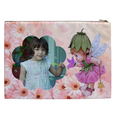 Pink Daisies And Fairy Cosmetic Bag (xxl) By Kim Blair Back