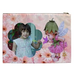 Pink Daisies And Fairy Cosmetic Bag (xxl) By Kim Blair Back