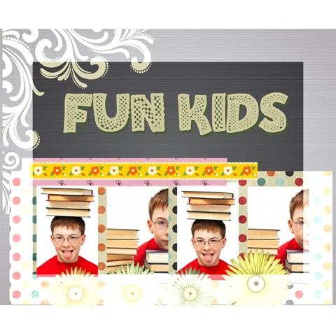 Flower , Kids, Happy, Fun, Green By Jo Jo 14  x 11  x 1.5  Stretched Canvas