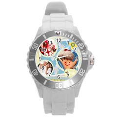 kids , flower , happy, fun - Round Plastic Sport Watch (L)