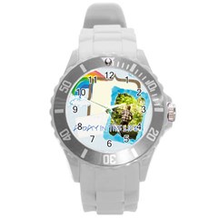 merry christmas, new year, happy, family, kids - Round Plastic Sport Watch (L)
