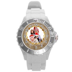 merry christmas, new year, happy, family, kids - Round Plastic Sport Watch (L)