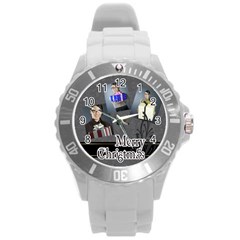 merry christmas, new year, happy, family, kids - Round Plastic Sport Watch (L)