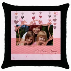 mothers love, mon, happy, family, heart,flower - Throw Pillow Case (Black)