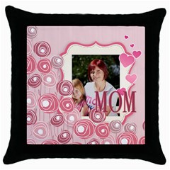 mothers love, mon, happy, family, heart,flower - Throw Pillow Case (Black)