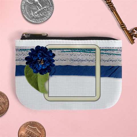 Blue Flower Mini Coin Purse By Zornitza Front