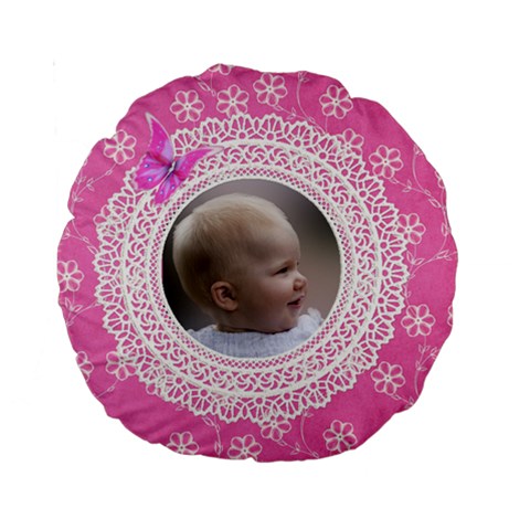 Girl Pink Lace 15  Premium Round Cushion By Deborah Back