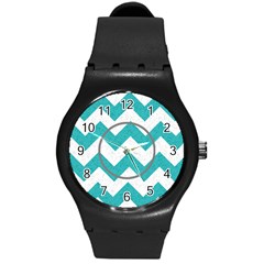 Gray/Turquoise Chevron sport watch - Round Plastic Sport Watch (M)