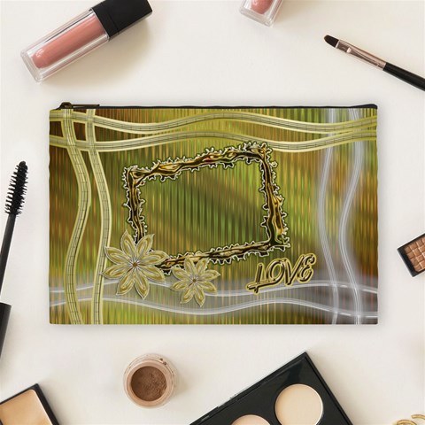 Gold Love Floral Cosmetic Bag Lg By Ellan Front