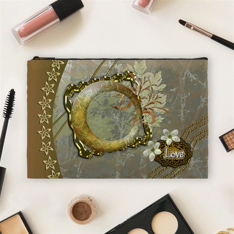 Gold Love3 Floral Cosmetic Bag Lg By Ellan Front