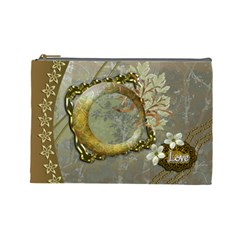 Gold love3 floral cosmetic bag lg - Cosmetic Bag (Large)