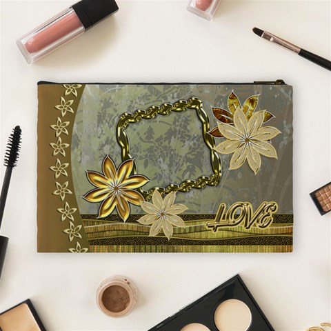 Gold Love3 Floral Cosmetic Bag Lg By Ellan Back