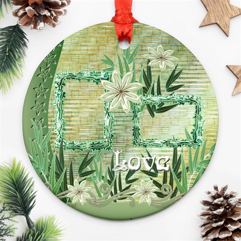 Aqua Blue Green Love Floral Round Ornament By Ellan Front