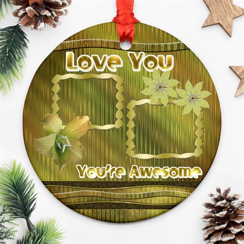Love You Gold Floral Round Ornament By Ellan Front