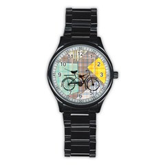 Bike in patchwork men`s watch - Stainless Steel Round Watch Bike in patchwork men`s watch - Stainless Steel Round Watch