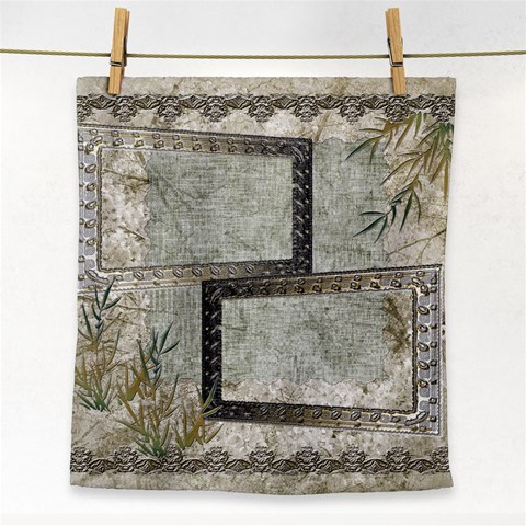 Neutral Silver Gold Shadow Frame Face Towel By Ellan Front